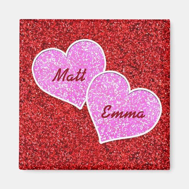 GIRLY PINK HEART RED GLITTER MAGNET (Front)