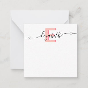 Girly Pink Heart Script Monogram Card