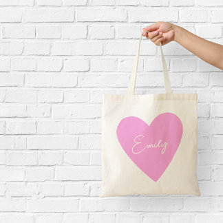 Girly Pink Heart Tote with Name Bag