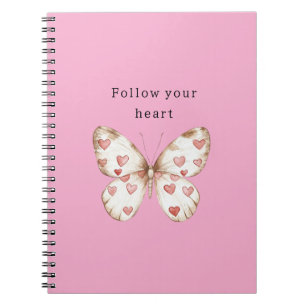 Girly Pink Hearts Butterfly Notebook