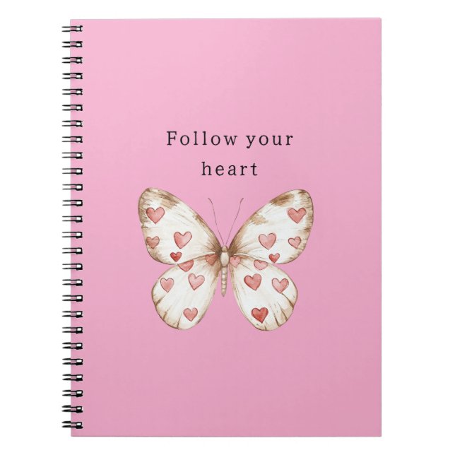 Girly Pink Hearts Butterfly Notebook (Front)