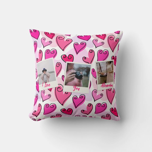 Girly Pink Hearts Cute Romantic Valentine Photo Cushion (Front)