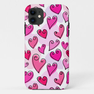 Girly Pink Hearts Cute Romantic Valentines Day iPhone 11 Case