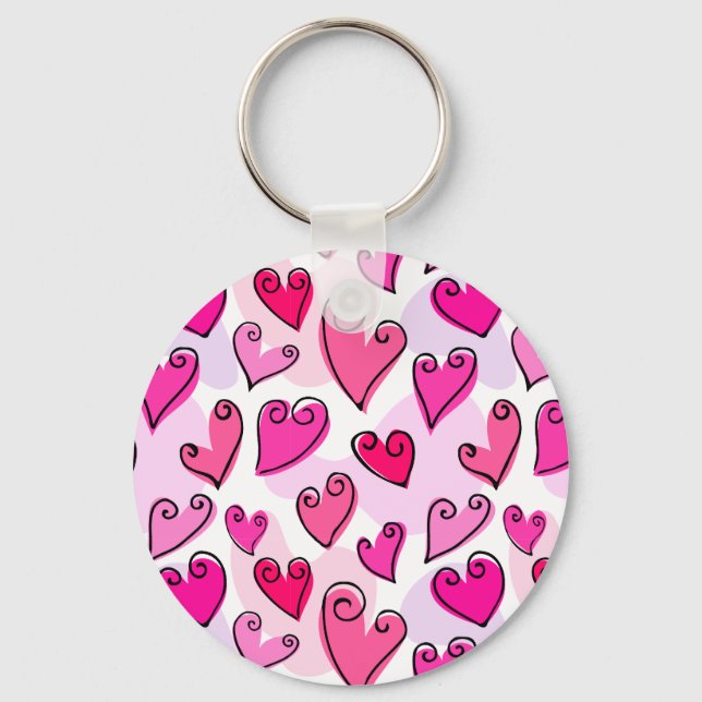Girly Pink Hearts Cute Romantic Valentines Day  Key Ring (Front)