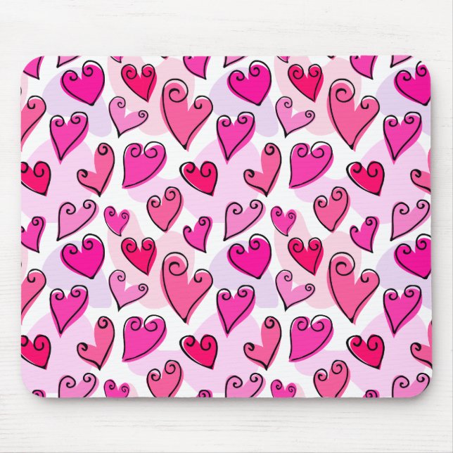 Girly Pink Hearts Cute Romantic Valentines Day  Mouse Mat (Front)