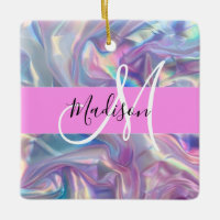Girly Pink Holographic Iridescent Monogram Name