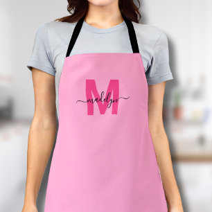 Girly Pink Initial Name Monogram Apron
