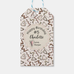 Girly Pink Insects Heart Worm-ing Wishes Birthday Gift Tags