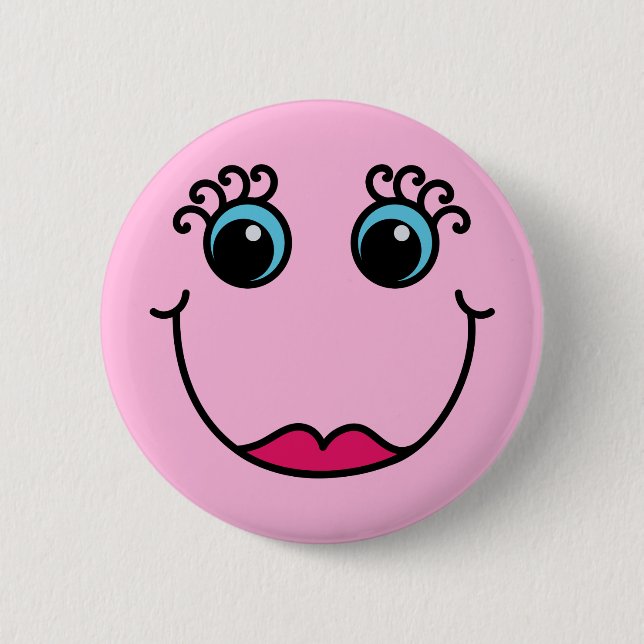 Girly Pink Lady Emoji Face 6 Cm Round Badge (Front)