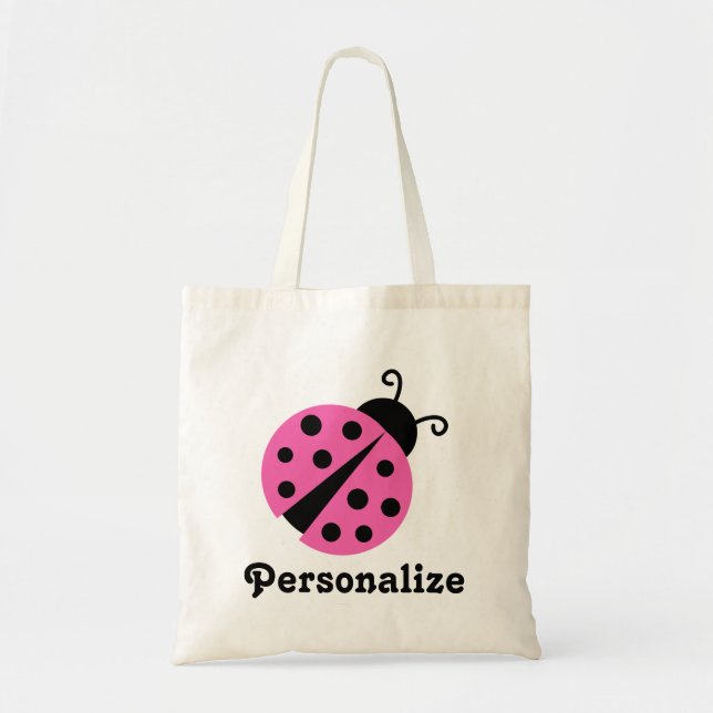Girly pink ladybug tote bag | Cute ladybird design (Front)