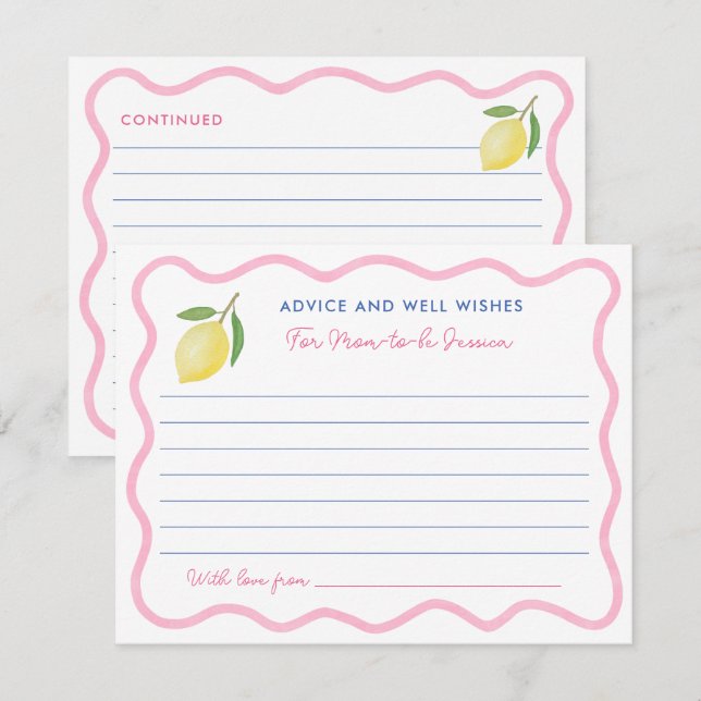Girly Pink Lemons Advice Well Wishes For Mum Cards (Front/Back)
