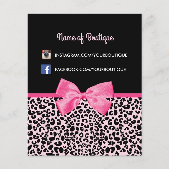 Girly Pink Leopard Print Cute Bow Beauty Boutique Flyer (Front)