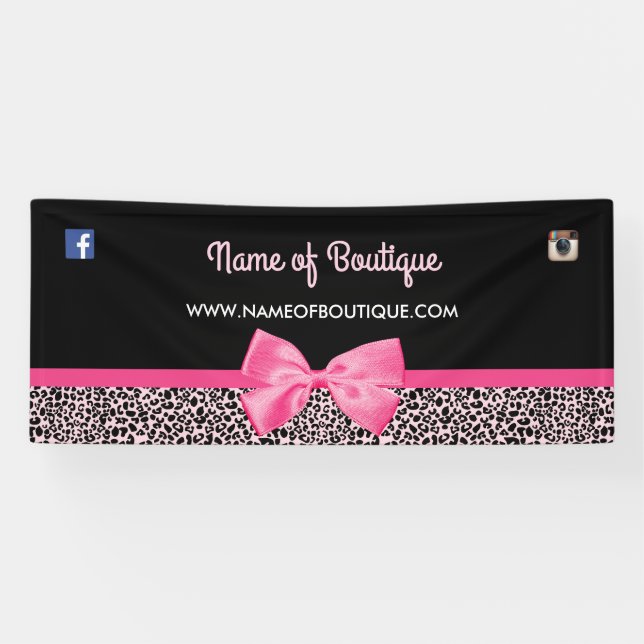 Girly Pink Leopard Print Cute Bow Boutique 6 ft Banner (Horizontal)