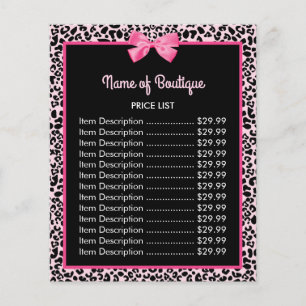 Girly Pink Leopard Print Cute Bow Boutique Price Flyer