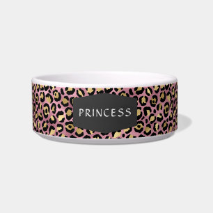 Girly Pink Leopard Skin Pattern Pet Dog Bowl