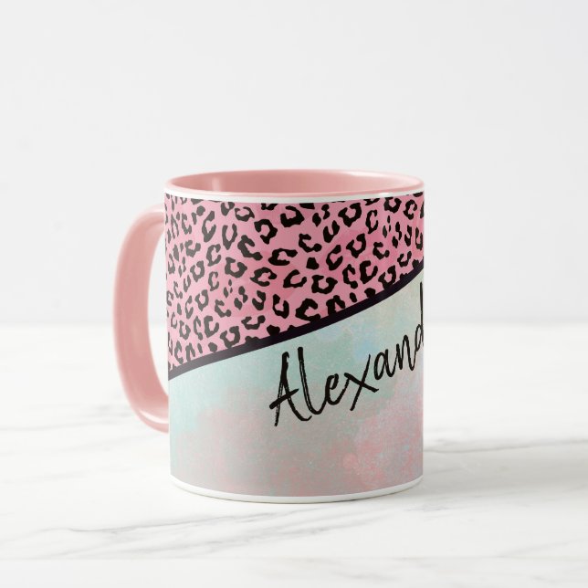 Girly Pink Leopard Watercolor Add Name Mug (Front Left)