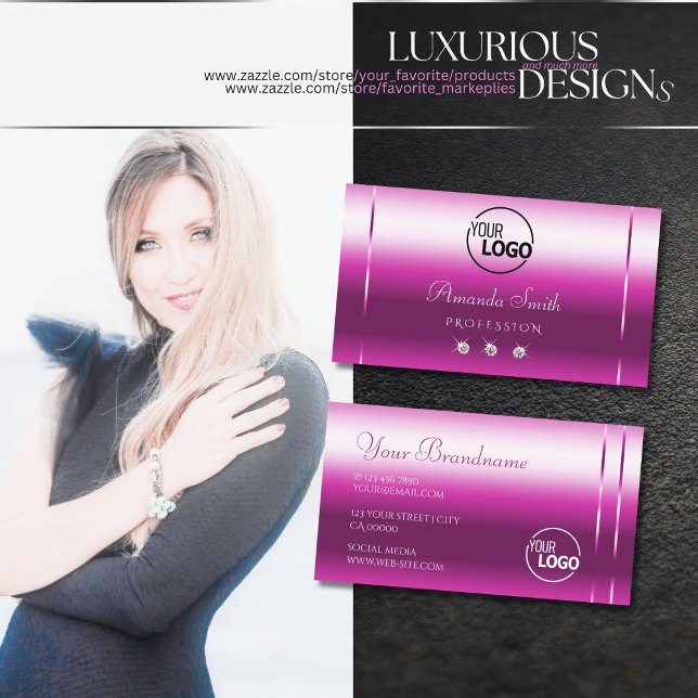 Girly Pink Lilac Shimmer Sparkle Diamonds add Logo Business Card (Creator Uploaded)