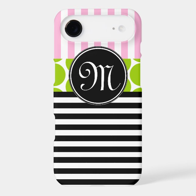 GIRLY PINK LIME GREEN BLACK STRIPES iPHONE 4 CASE (Back)