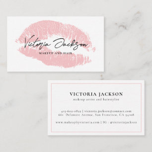 Girly Pink Lips Modern Elegant White Beauty Makeup Business Card