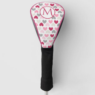 Girly Pink Love Heart Monogram Personalised Golf Head Cover