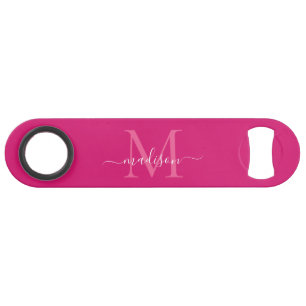 Girly Pink Magenta White Monogram Elegant Script