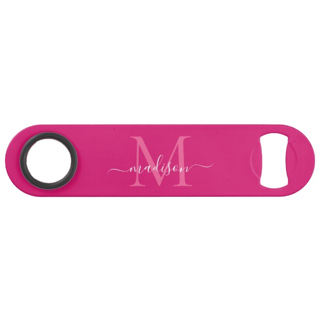 Girly Pink Magenta White Monogram Elegant Script (Front (Horizontal))