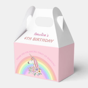 Girly Pink Magical Unicorn Rainbow Birthday Favour Box