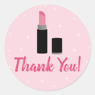 Girly Pink Makeup Glamour Birthday  Classic Round Sticker