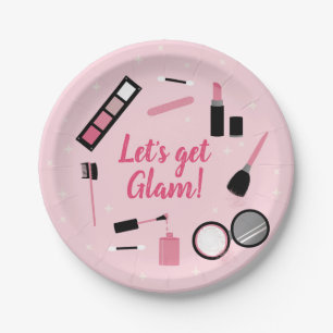 Girly Pink Makeup Glamour Birthday Paper Plate