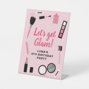 Girly Pink Makeup Glamour Birthday Pedestal Sign