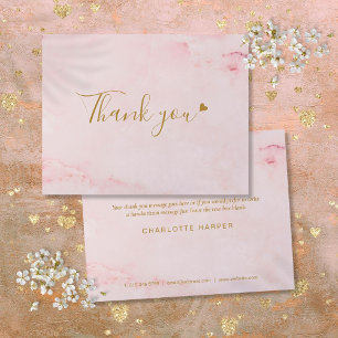 Girly Pink Marble Script Business Thank You Card