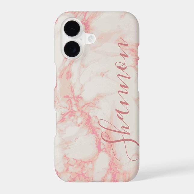 Girly Pink Marbled Beautiful Marble Custom Name iPhone Case (Back)