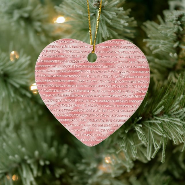 Girly Pink Melon Glitter Stripes Ceramic Tree Decoration (Tree)