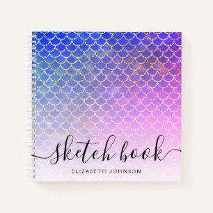 Girly Pink Mermaid Gold Glitter Name Sketchbook Notebook