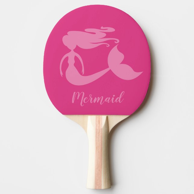 Girly pink mermaid personalised table tennis ping pong paddle (Front)