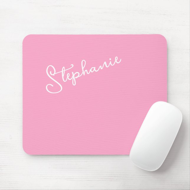 Girly Pink Minimalist Script Personalized Name  Mouse Mat (With Mouse)
