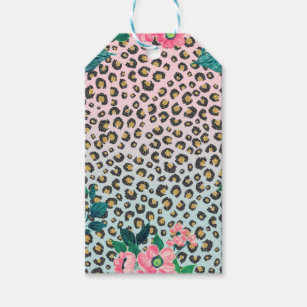 Girly Pink Mint Ombre Floral Glitter Leopard Print Gift Tags