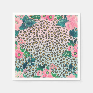 Girly Pink Mint Ombre Floral Glitter Leopard Print Napkin