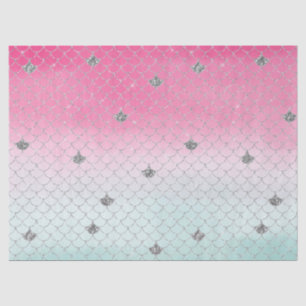 Girly Pink Mint Silver Glitter Mermaid Tissue Paper