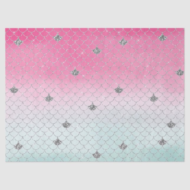 Girly Pink Mint Silver Glitter Mermaid Tissue Paper (Front)