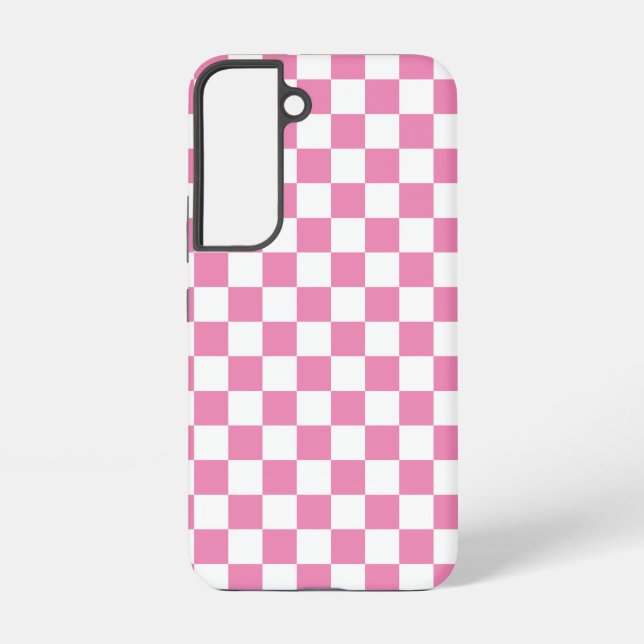 Girly Pink Modern Chequered Chequerboard Pattern Samsung Galaxy S22 Case (Back)