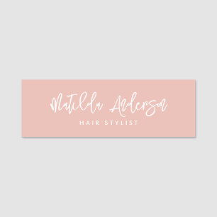 Girly pink modern minimal elegant script  name tag