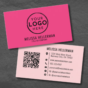 Girly Pink Modern Minimalist Logo QR Code Business Card