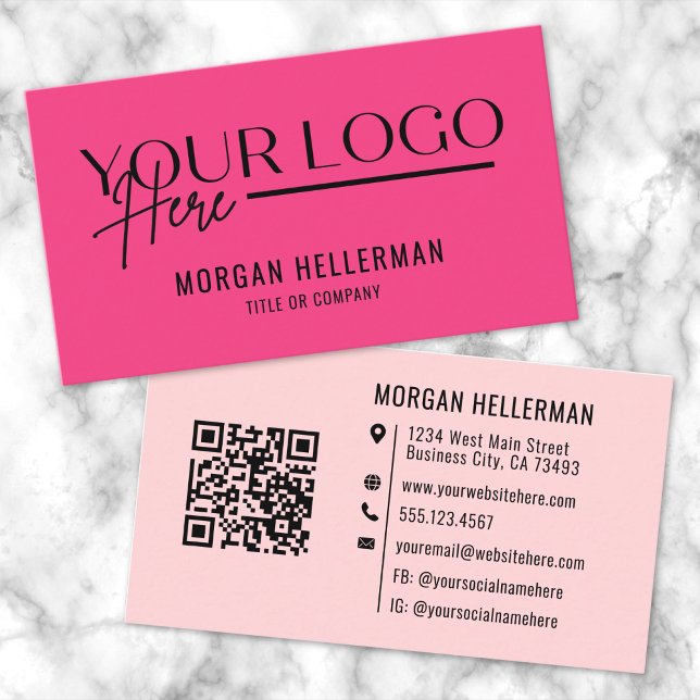 Girly Pink Modern Minimalist Logo QR Code Business Card (Girly Pink Modern Minimalist Logo QR Code Business Card )