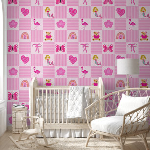 Girly Pink Modern Nursery For Her  Wallpaper