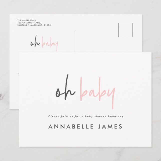 Girly pink modern typography contemporary chic invitation (Front/Back)