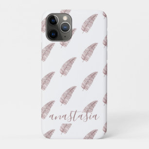 Girly Pink Monogram Feathers Pattern iPhone 11 Pro Case