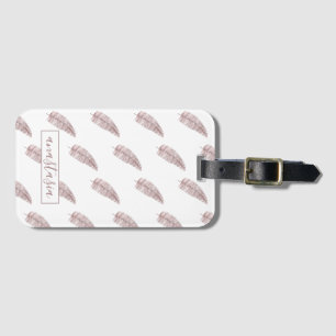 Girly Pink Monogram Feathers Pattern Luggage Tag