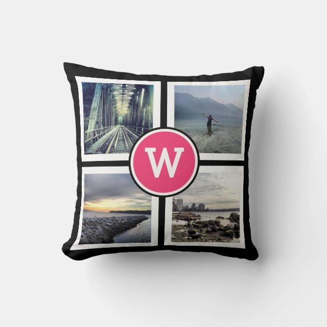 Girly Pink Monogram Instagram Photos 2 Sided Cushion (Front)