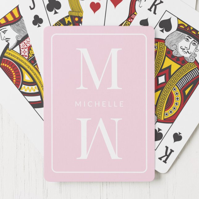 Girly Pink Monogram Minimalist Initial Modern Name Playing Cards (Girly Pink Monogram Minimalist Initial Modern Name Poker Cards)